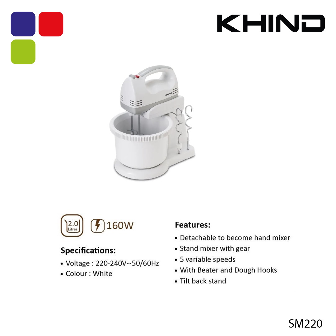 KHIND STAND MIXER WITH GEAR. 160W SM220 Kemudi Timur