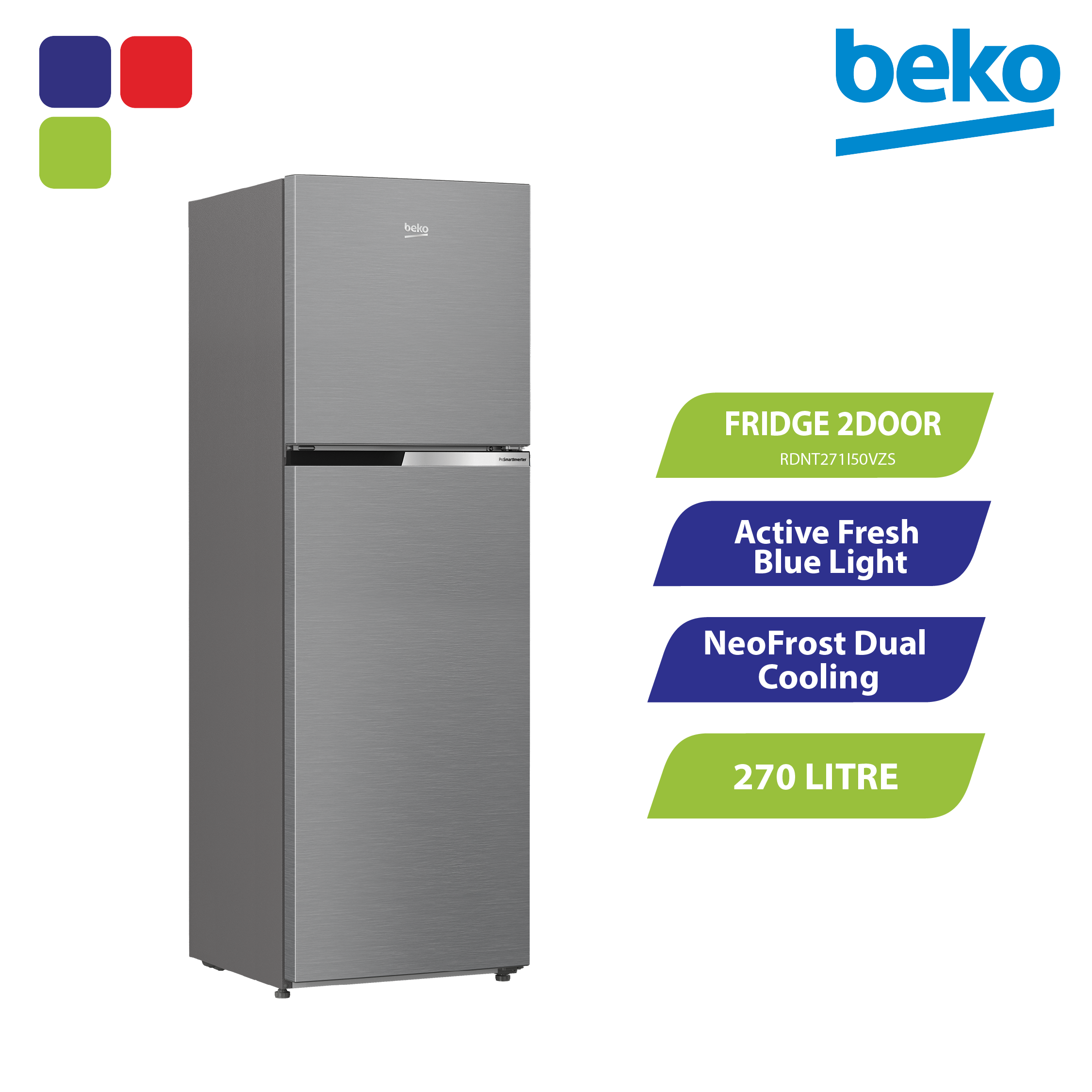 BEKO FRIDGE 2DOOR 270L INVERTER RDNT271I50VZS Kemudi Timur