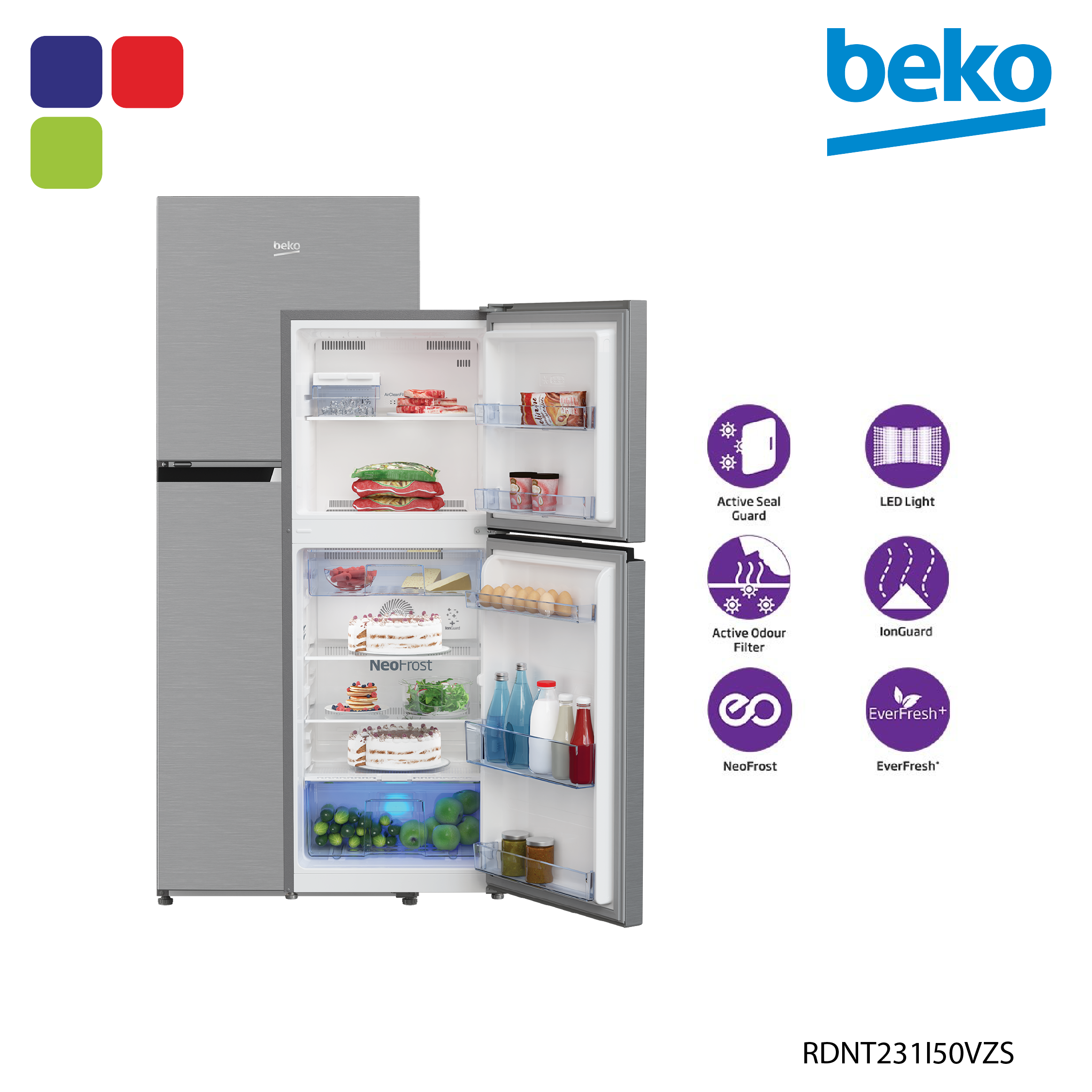 BEKO 2DOOR FRIDGE 230L INVERTER RDNT231I50VZS Kemudi Timur