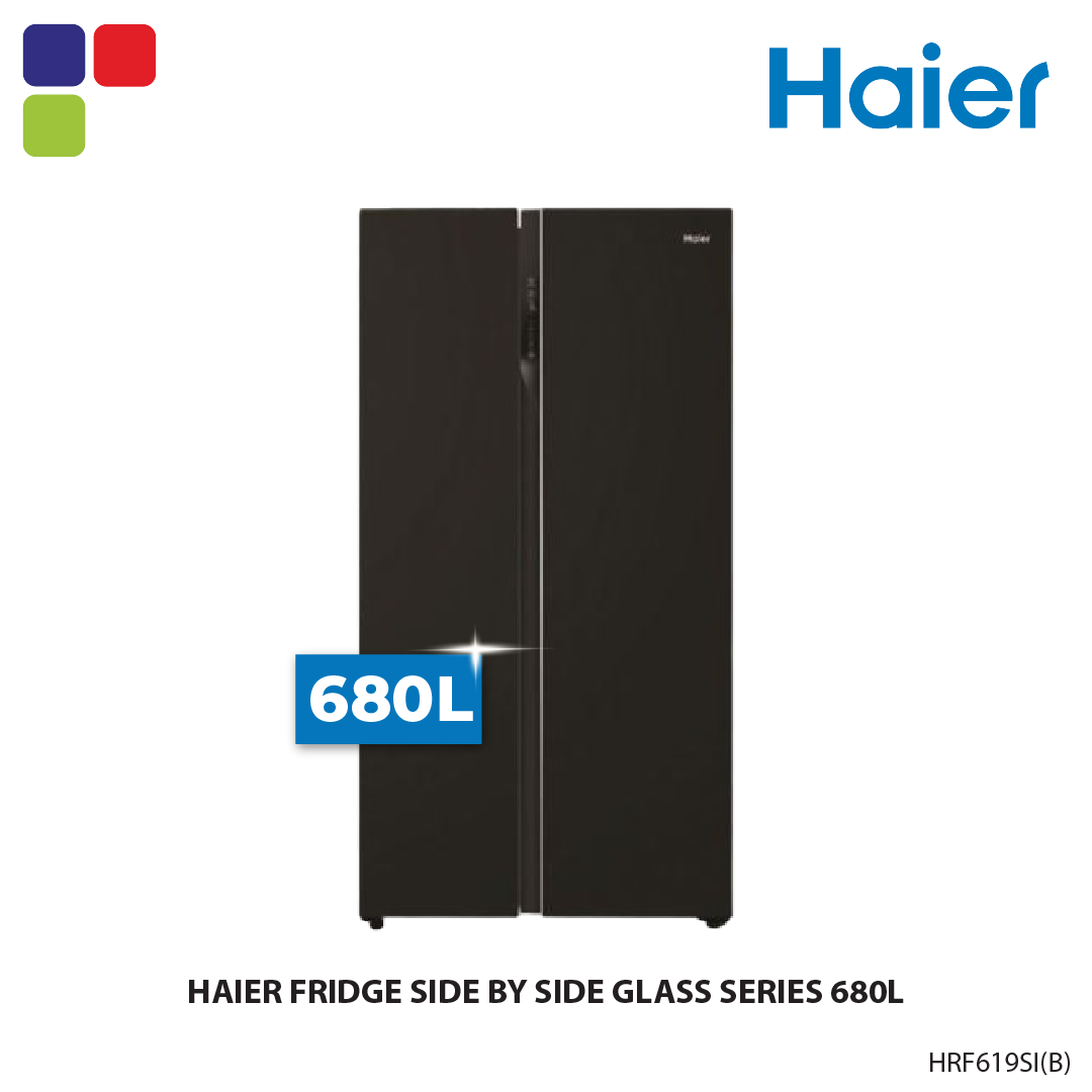 HAIER FRIDGE SIDE BY SIDE GLASS SERIES 680L HRF619SI(B) Kemudi Timur