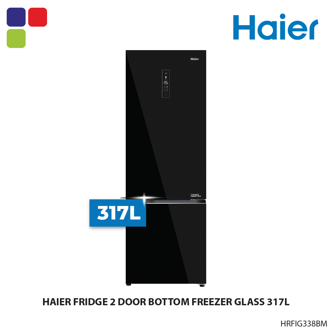 HAIER FRIDGE 2 DOOR BOTTOM FREEZER GLASS 317L HRFIG338BM Kemudi Timur