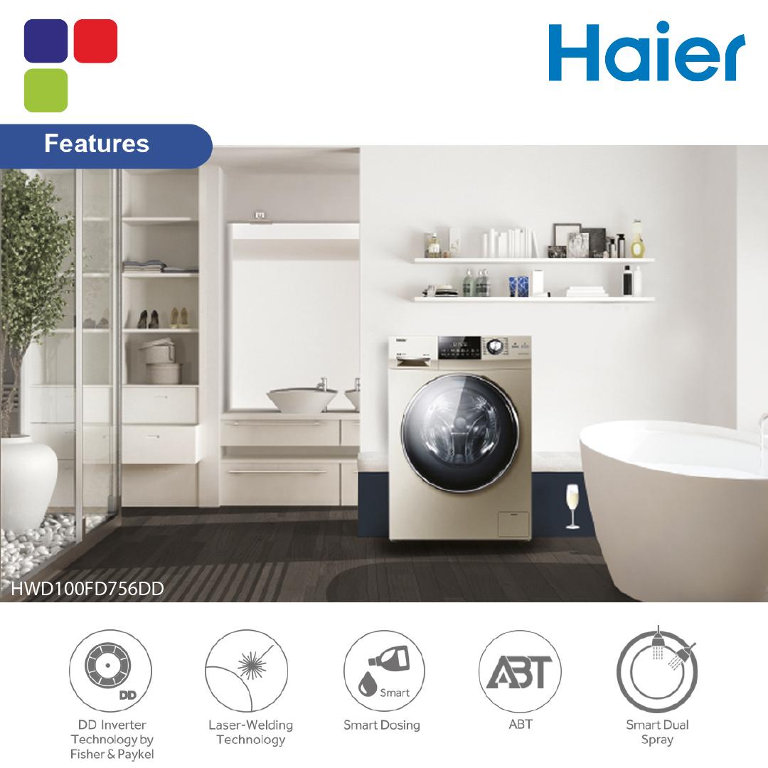 HAIER WASHER DRYER FRONT LOAD 10/7KG HWD100FD756DD Kemudi Timur