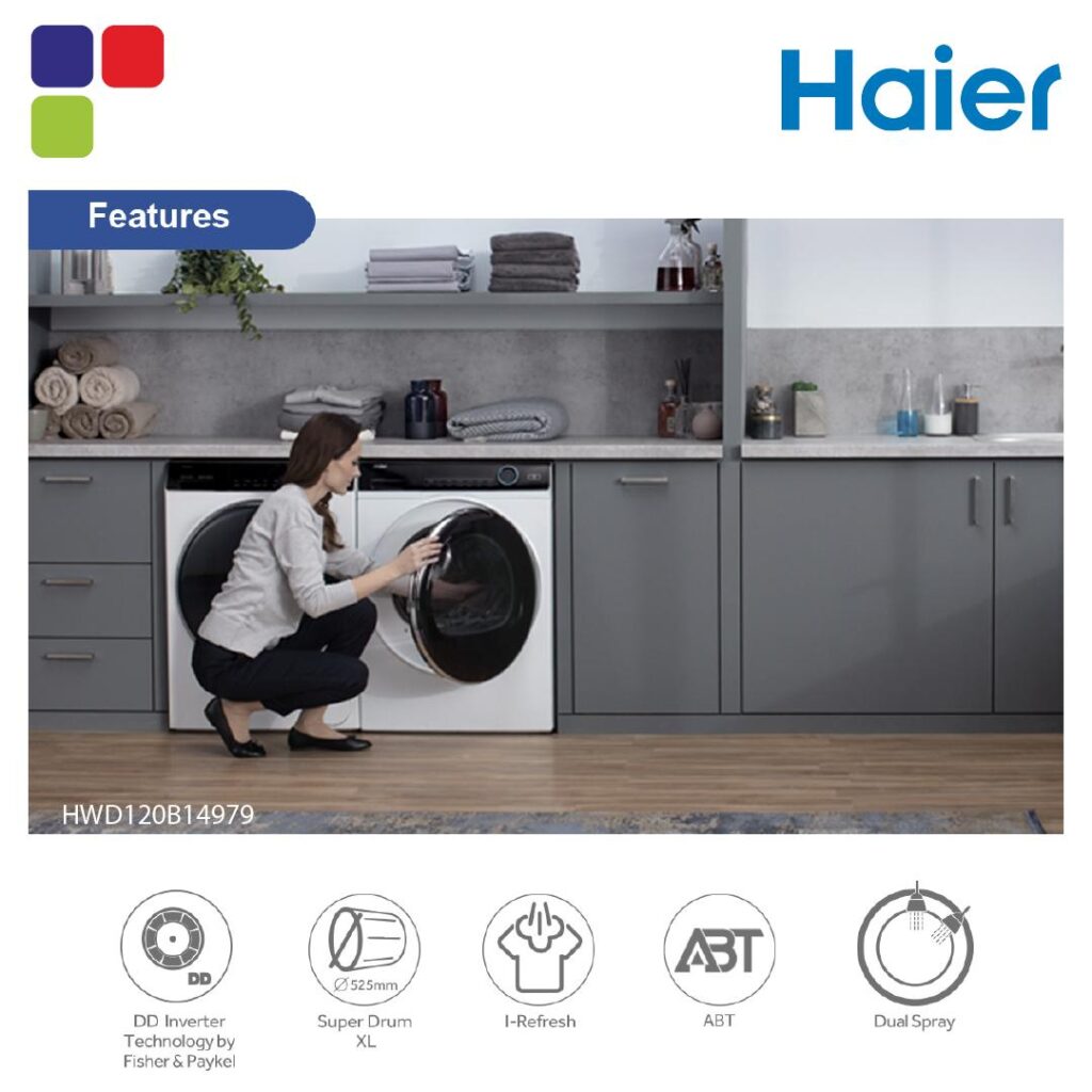 HAIER WASHER DRYER FRONT LOAD 12/8KG HWD120B14979 Kemudi Timur