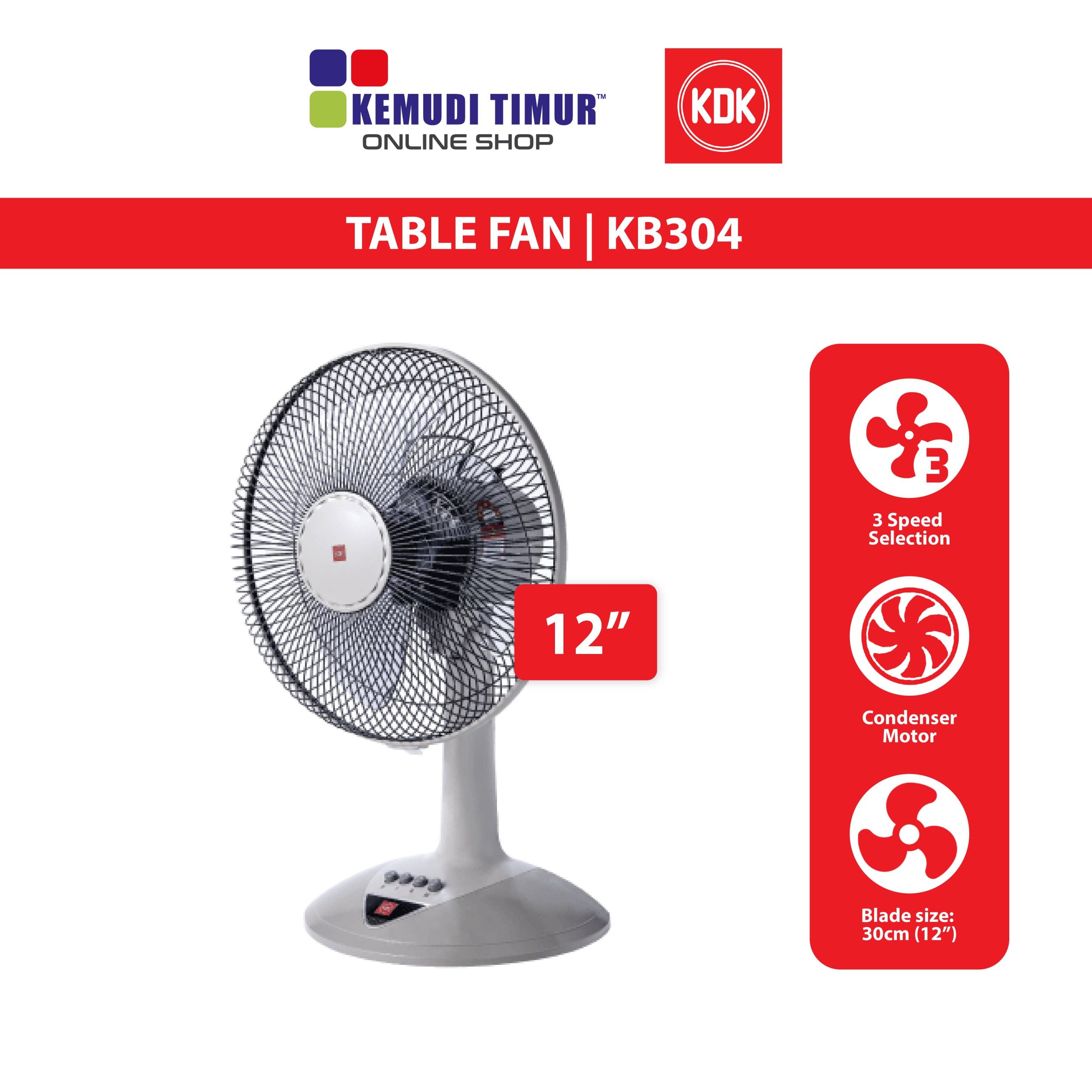 KDK TABLE FAN 12″ KB304 Kemudi Timur