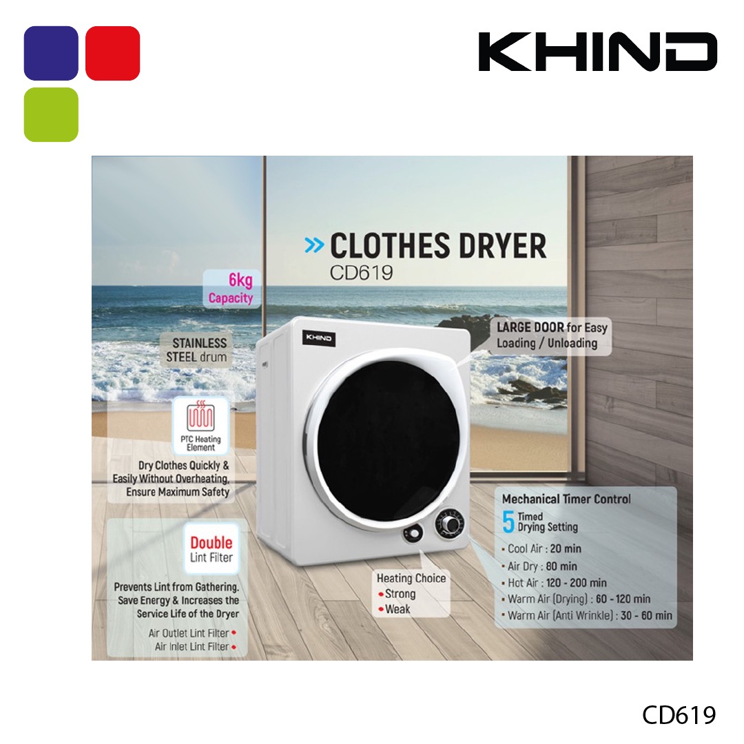 KHIND DRYER 6KG 1350KW CD619 Kemudi Timur