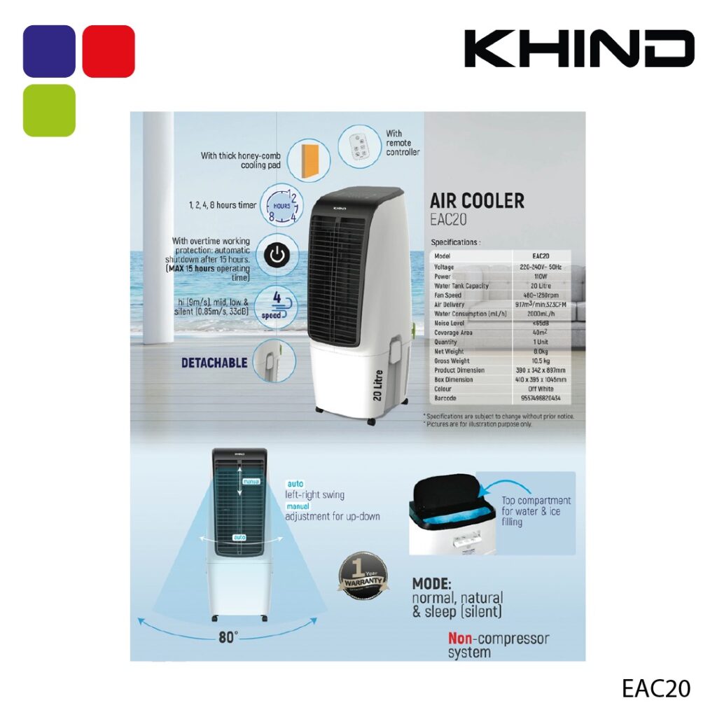 KHIND AIR COOLER 20L EAC20 Kemudi Timur