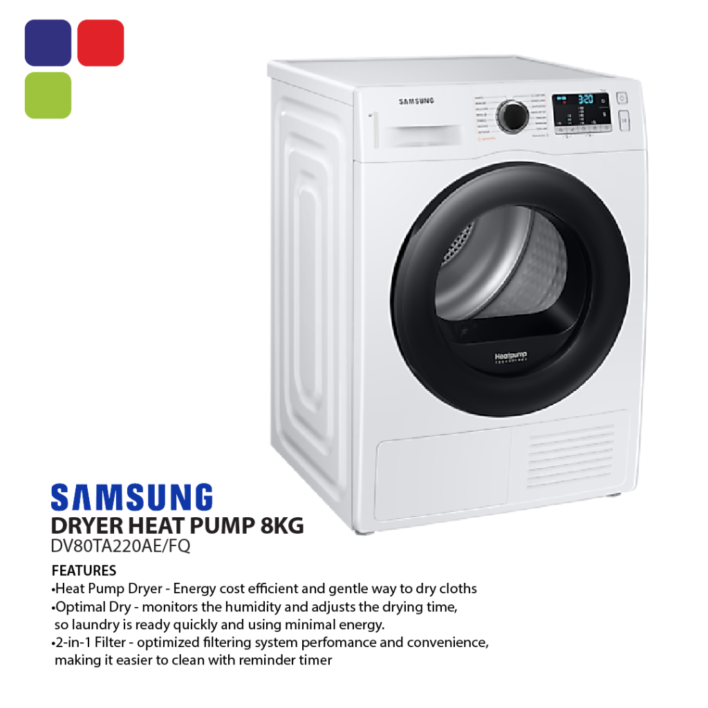 SAMSUNG DRYER HEAT PUMP 8KG [DV80TA220AE/FQ] Kemudi Timur