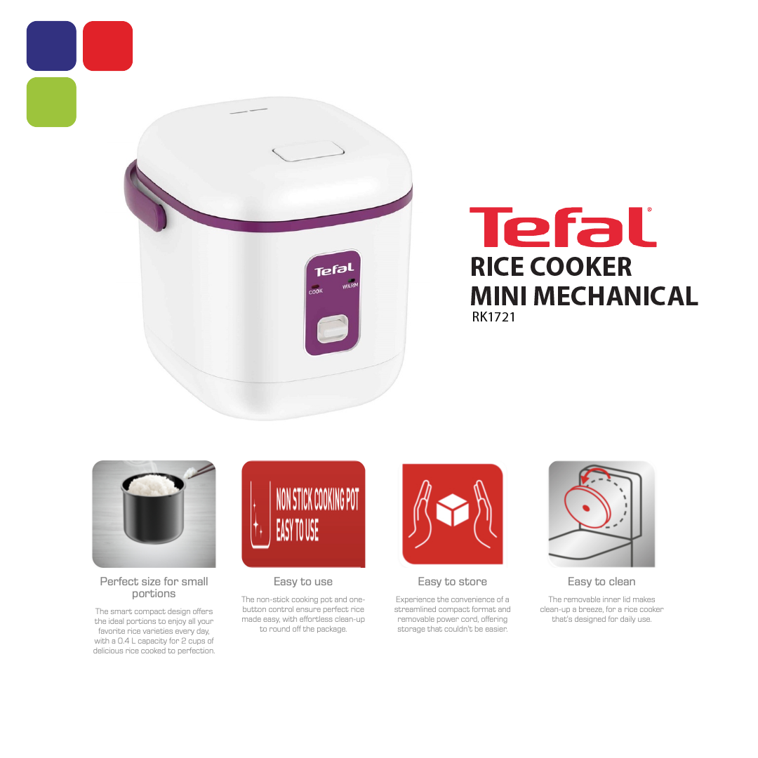 TEFAL MINI MECHANICAL RICE COOKER 0.4L 2CUPS RK1721 Kemudi Timur