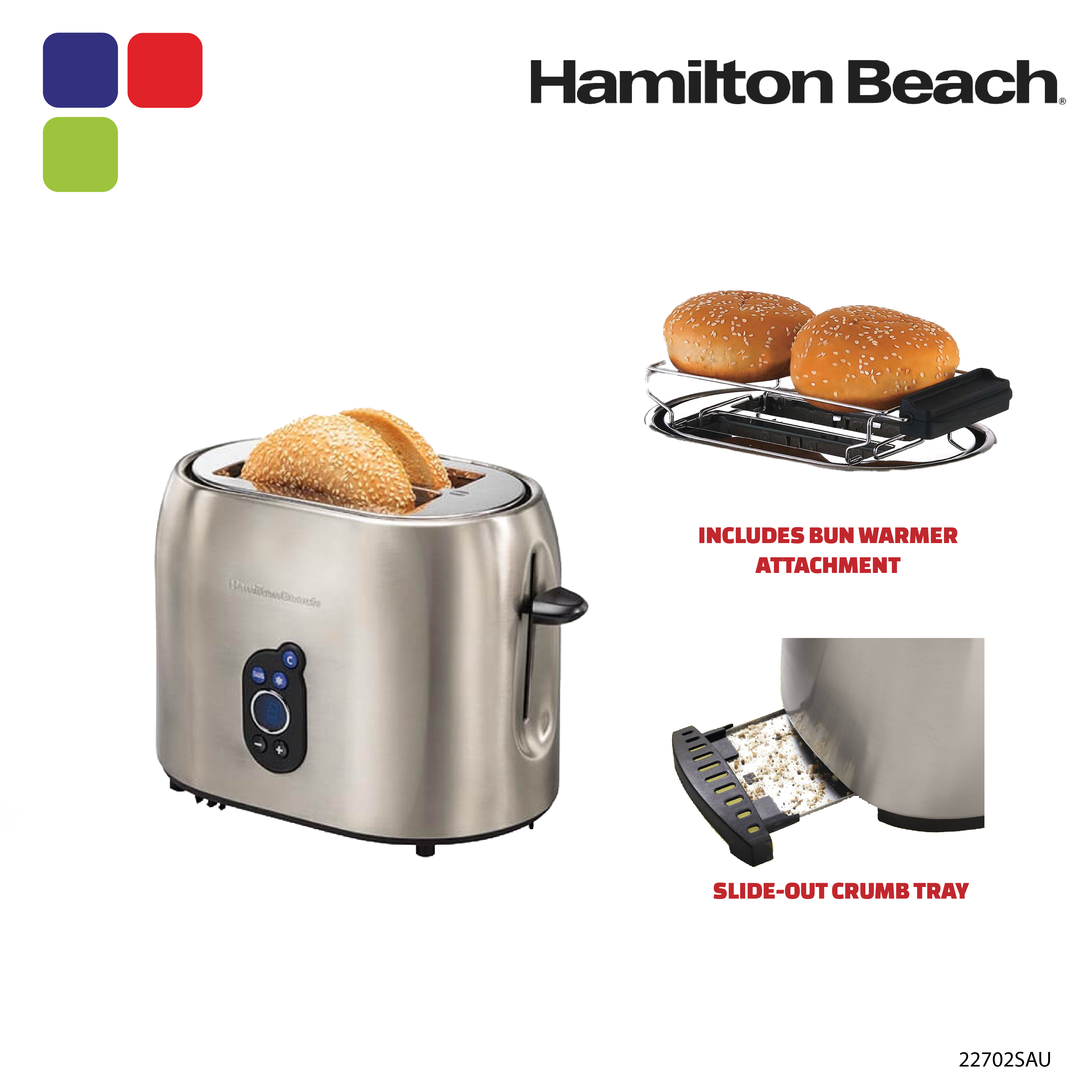HAMILTON BEACH TOASTER 2 SLICE DIGITAL 22702SAU Kemudi Timur