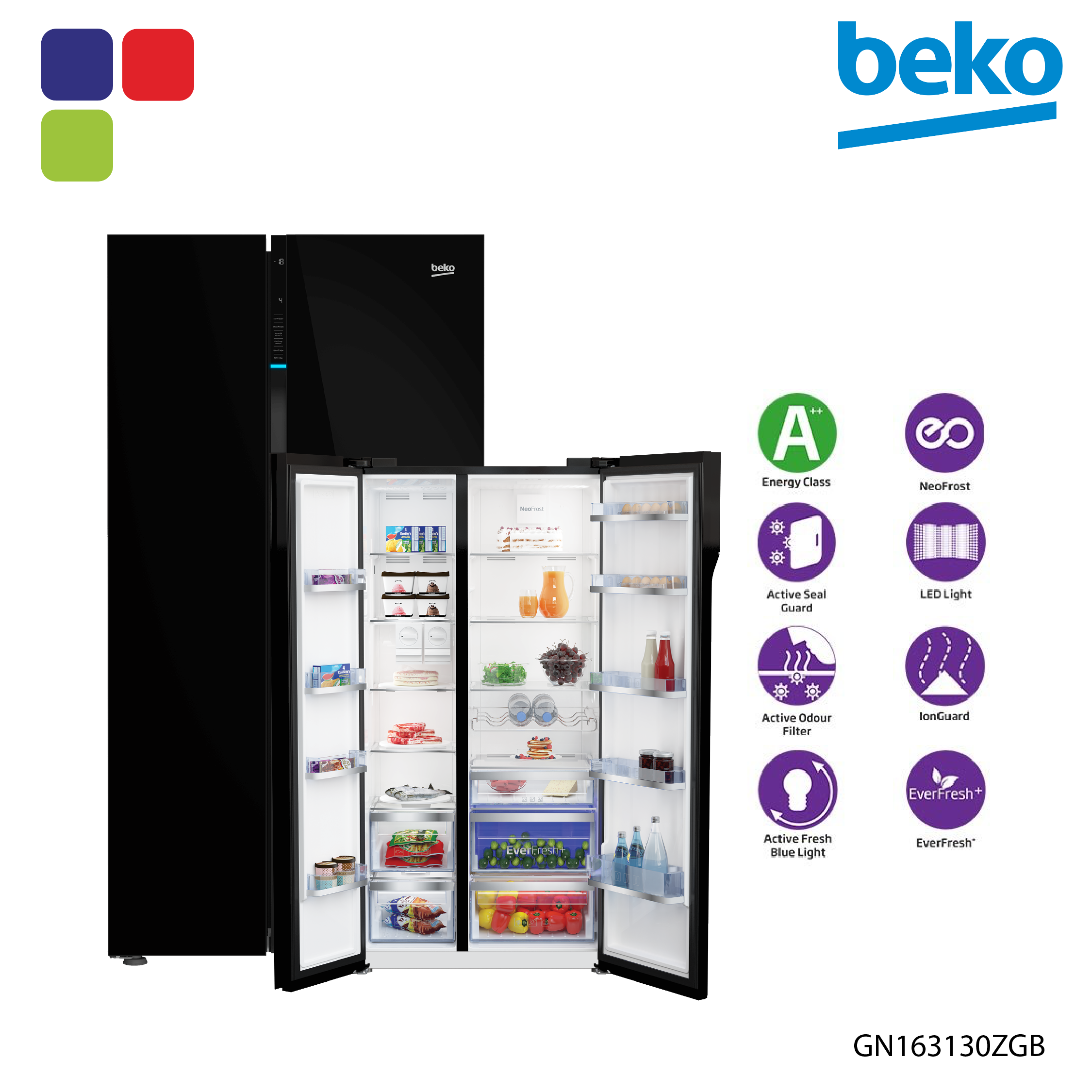 FRIDGE 640L SIDE BY SIDE GLASS BLACK GN163130ZGB Kemudi Timur