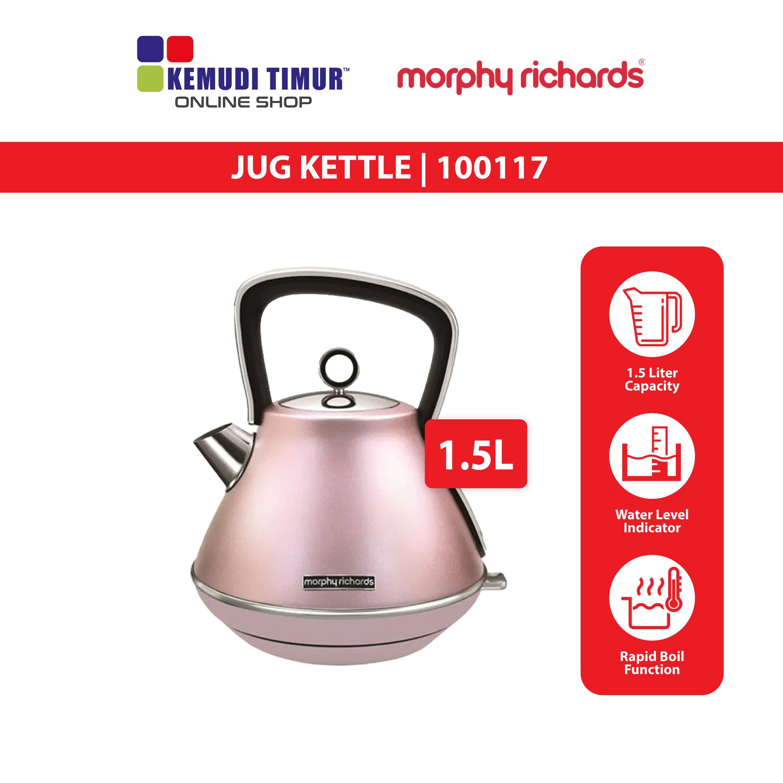 MORPHY RICHARDS KETTLE EVOKE TRADITIONAL 1.5L ROSE QUARTZ 100117