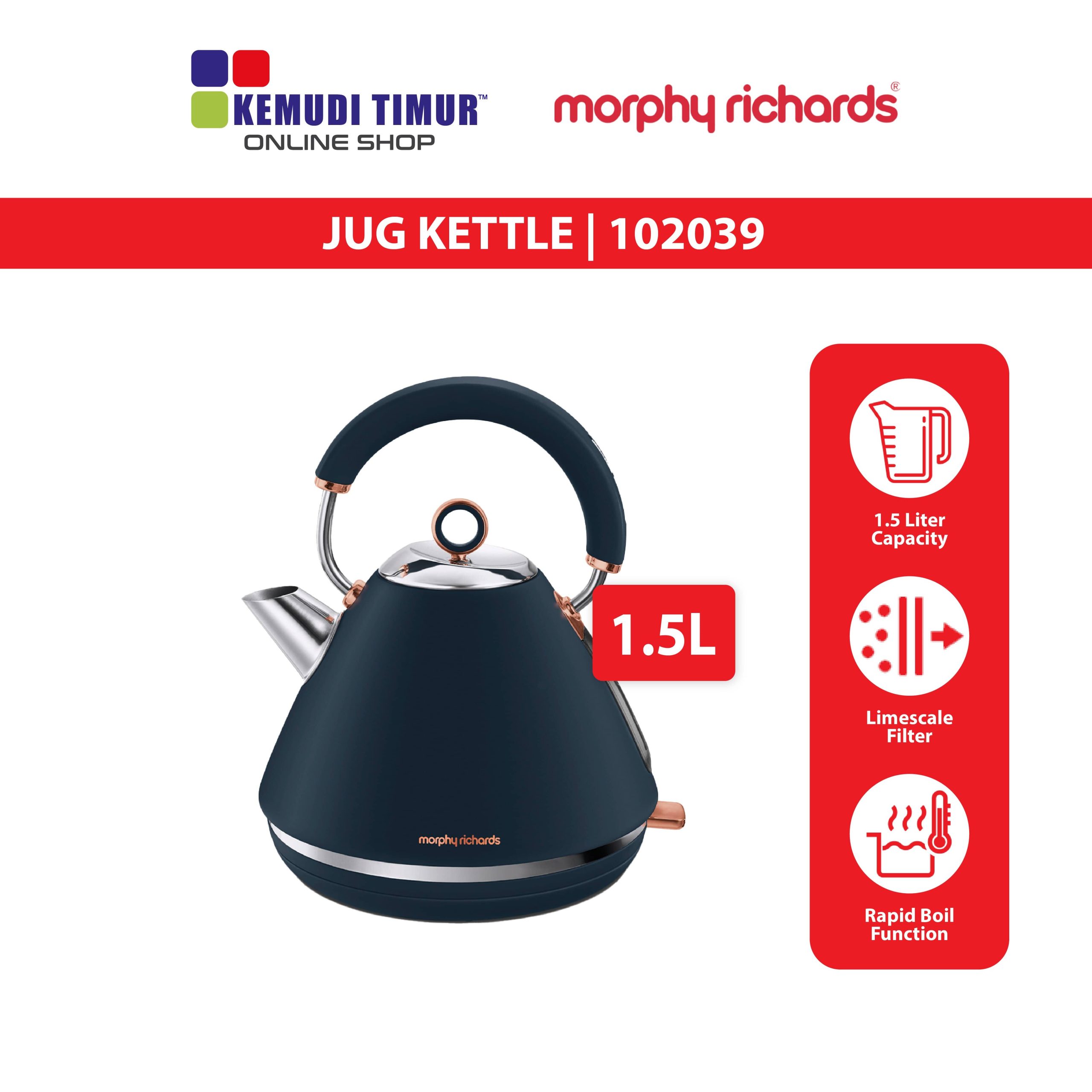 MORPHY RICHARDS KETTLE MR ACCENTS PYRAMID 1.5L MIDNIGHT BLUE 102039