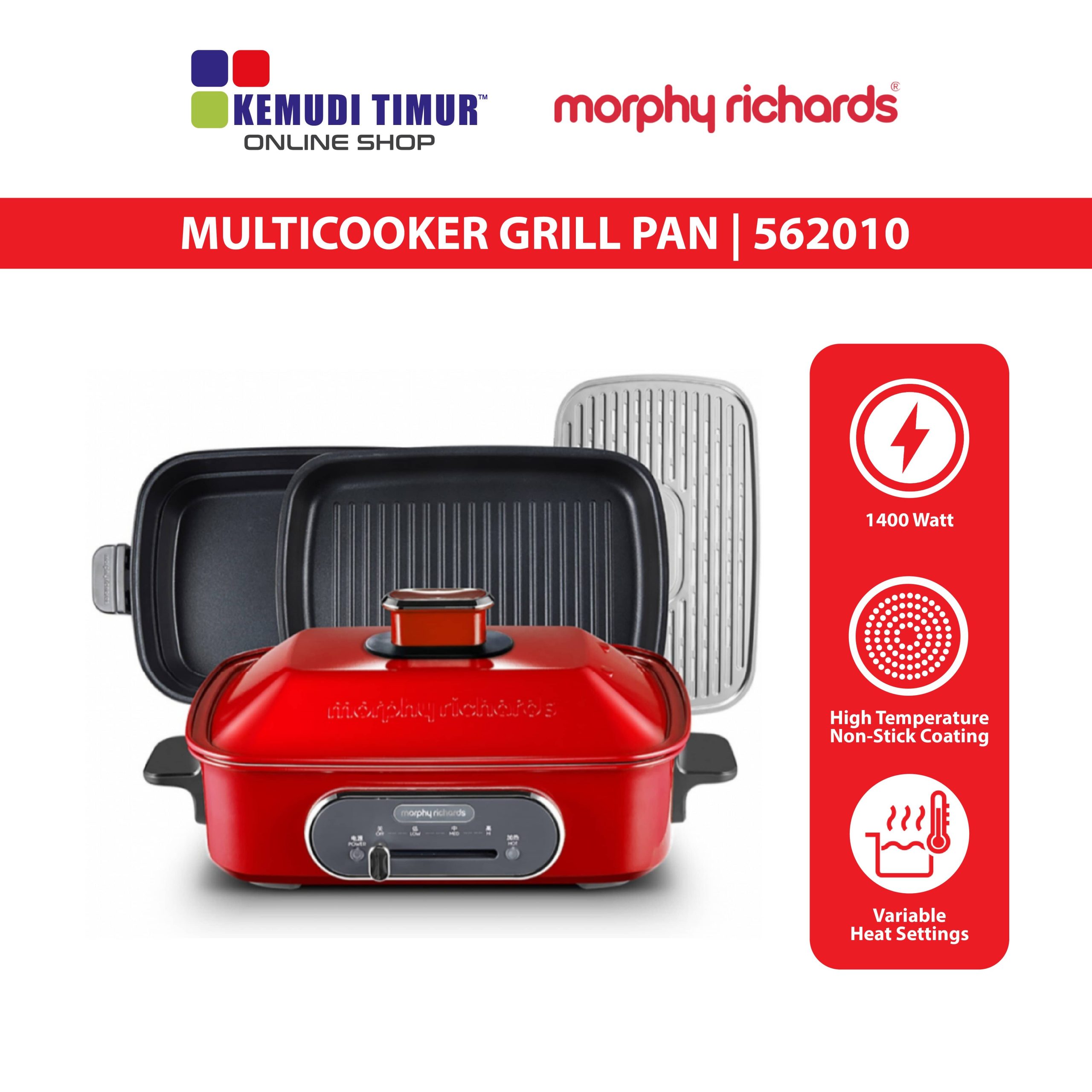 MORPHY RICHARDS MULTI COOKER 1400W NON STICK PANS RED 562010
