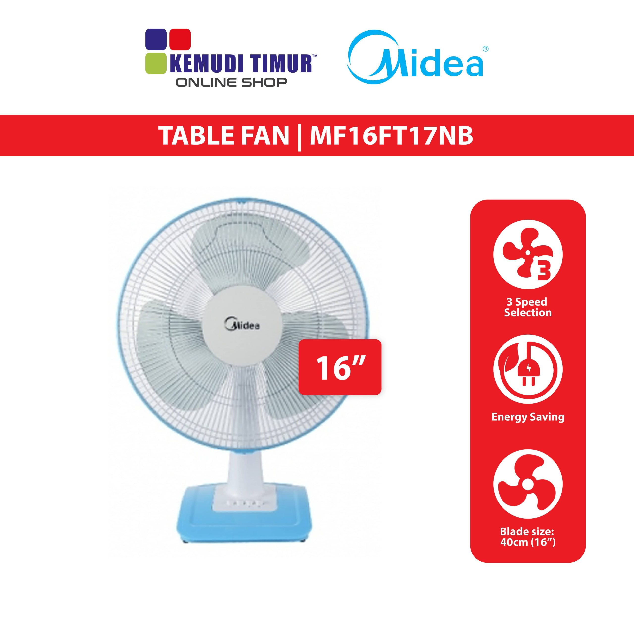 Midea Table Fan 16″ MF16FT17NB Kemudi Timur